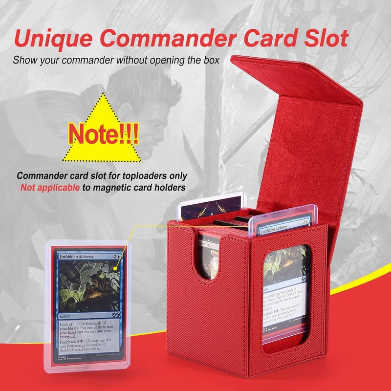 Stepane MTG Deck Box, Double Display Window MTG, Commander Deck Box Fits 120+ Single Sleeved Cards, PU Leather Magnetic Closure Card Box with 2 Dividers&2 Toploaders for TCG, CCG, Red - Image 5